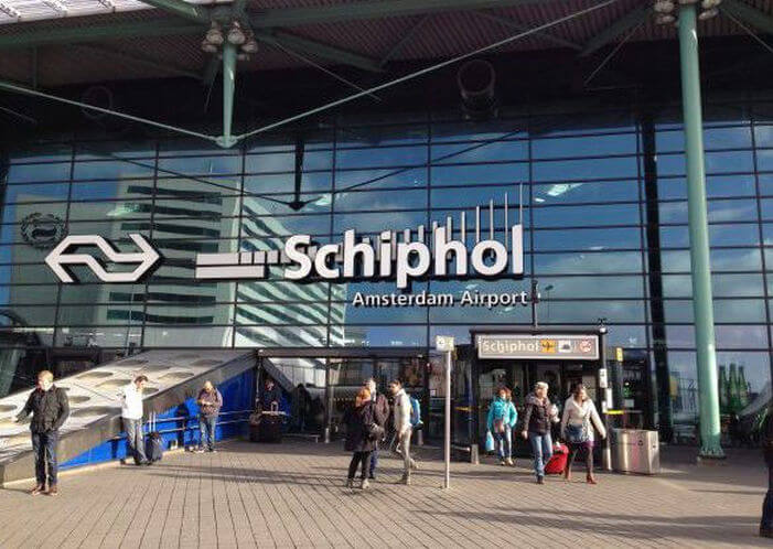 Image of the front of Schiphol airport.