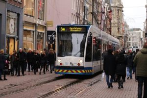 image of tram of public transportation in Amsterdam city