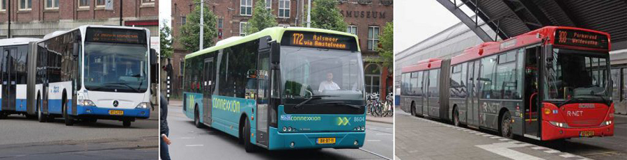 imager of different types of buses for public transport in Amsterdam